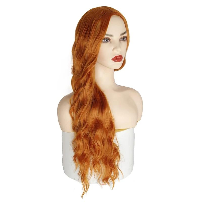 Синтетический длинный оранжевый парик с золотыми медовыми волнами и яркими пятнами, парик для косплея, женский термостойкий средний парик