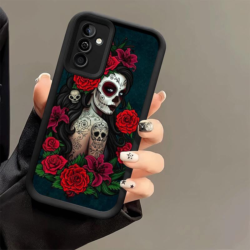 Чехол для телефона для Samsung Galaxy S26 S25 Ultra S24 FE Катрина Красивая Девушка Роза Череп Чехол S23 Plus S22 + S21 S20 5G Мягкий Силикон