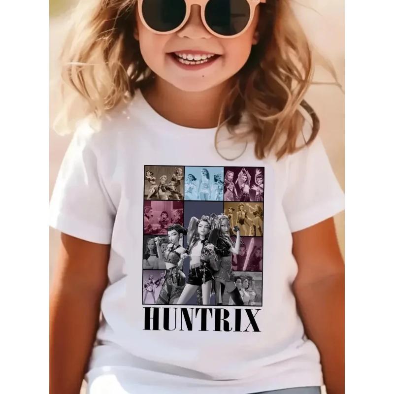 Футболка Huntrix Kpop Охотники на Демонов для Мальчиков Девочек Хлопок Подарок Фанатам Летняя С Круглым Вырезом С Коротким Рукавом Модная Детская Футболка