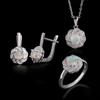 Elegant Flower Shape Clasp Ring Earrings Pendant Necklace Set Natural Opal S925 Silver Fine Jewelry for Women's Banquet Gifts