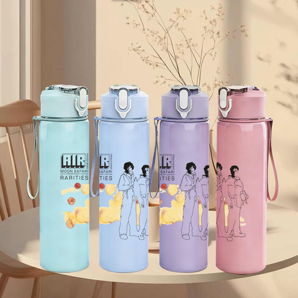 1PC Lyle multi couple line sketch print 750ml colorful plastic sports water bottle leakproof pop up lid with straw for outdoor work home use