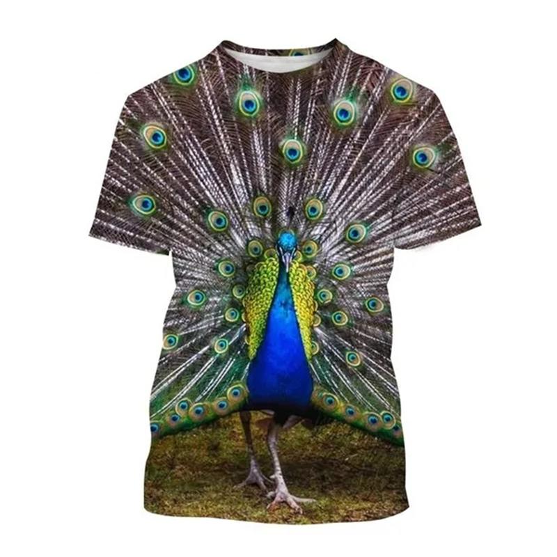 New Peacock 3D Printing Men's And Women's Fashion T-shirt Animal Color Feather Fan O Neck Short-sleeved Oversize Casual Tops Tee