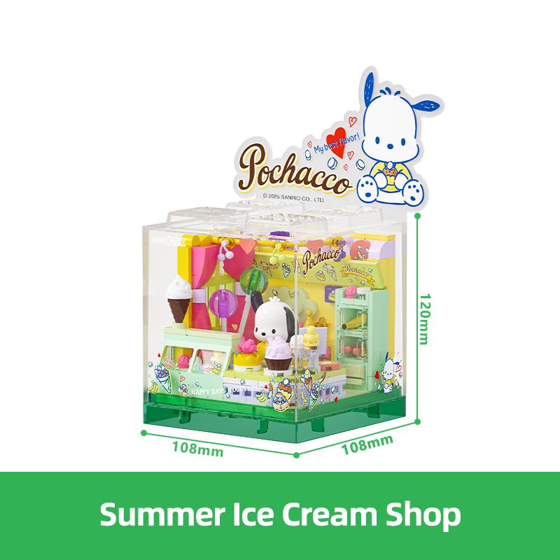 Строительные блоки Sanrio Хелло Китти Куроми Пекарня Дом с десертами Морской ресторан Магазин Модель Кирпич Настольный Дисплей Коллекция для взрослых