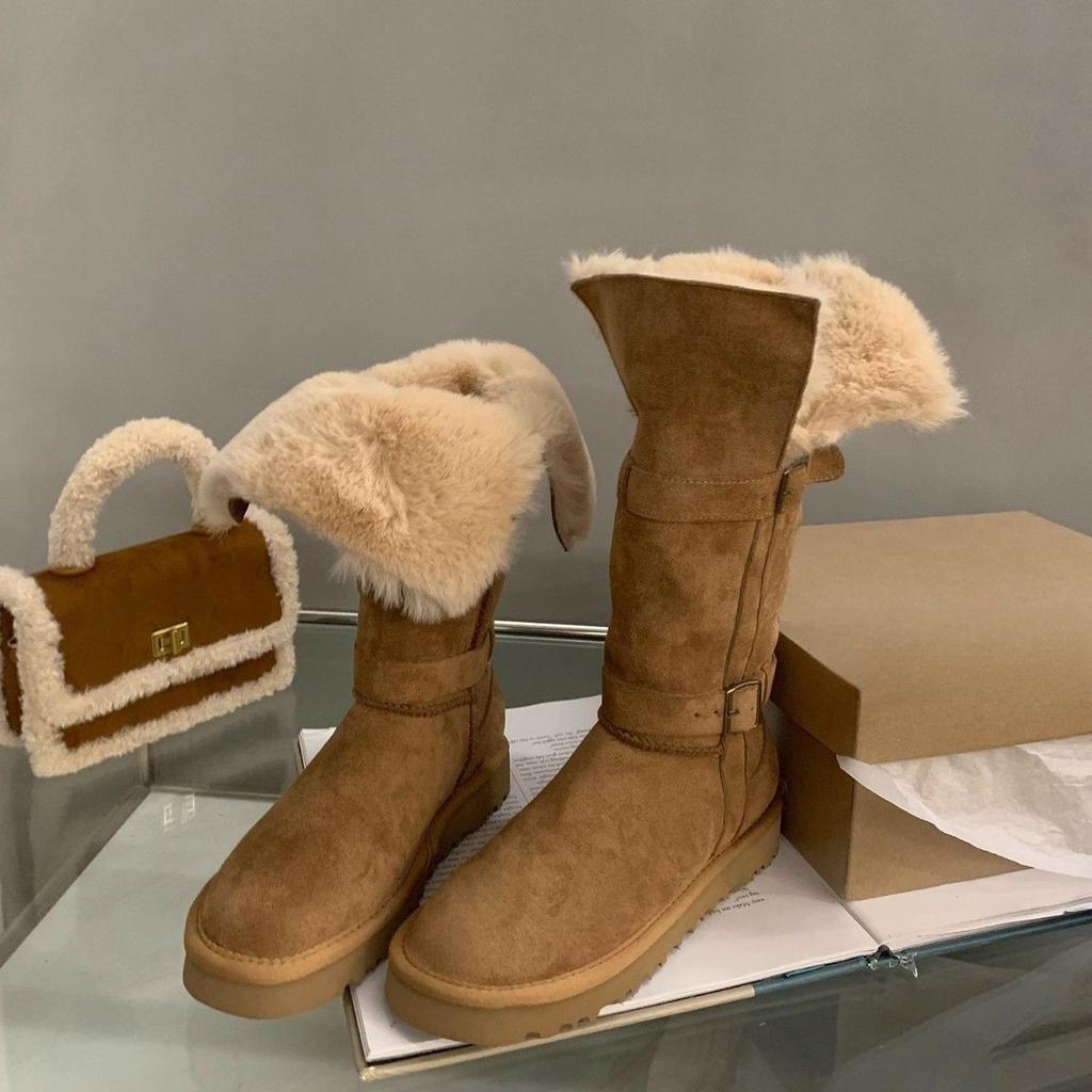 Warm Cotton Shoes Snow Cotton Boots Piled Thickened Snow Boots Women's Shoes 2025 Autumn and Winter New Versatile Soft Leather