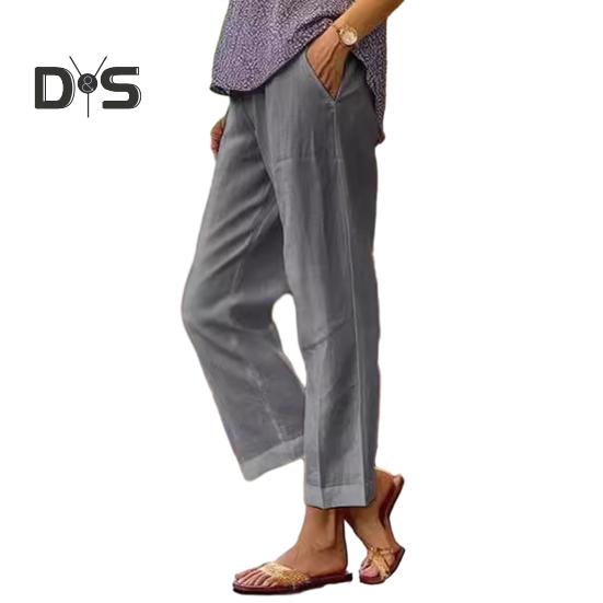 Женские брюки средней посадки с эластичной резинкой на талии, однотонные прямые широкие повседневные брюки с карманами