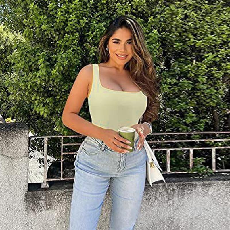 Женская мода без рукавов, летний однотонный простой сексуальный жилет с квадратным воротником, тонкая рубашка с пупком, спортивный удобный жилет для йоги