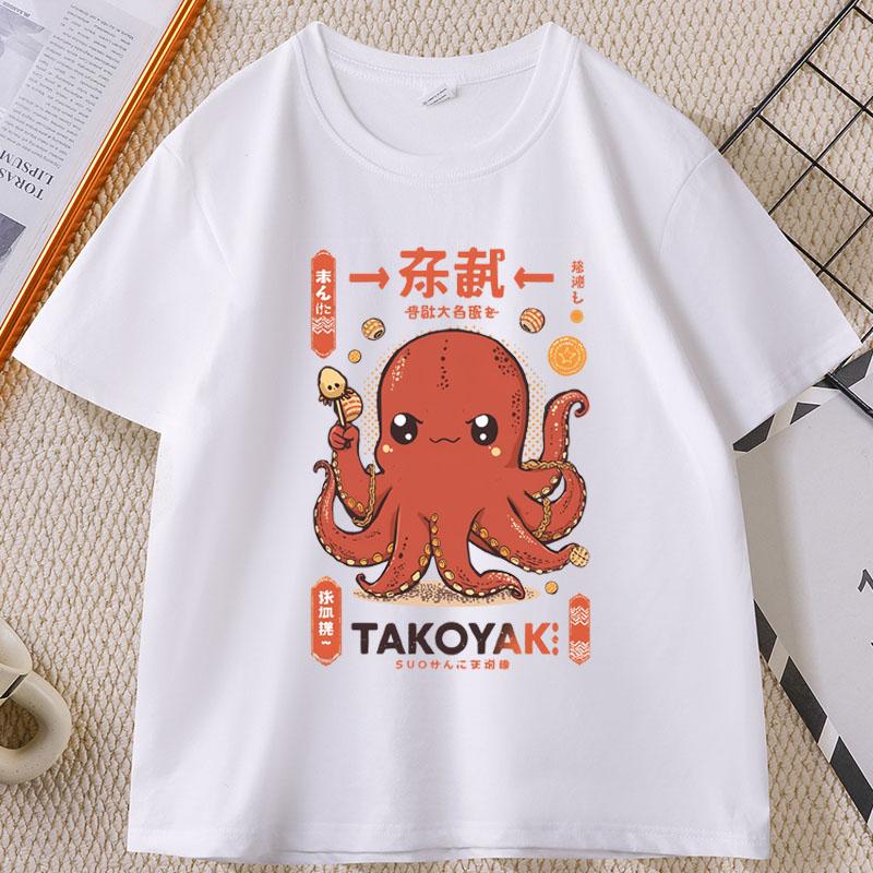 Japanese Street Food T-shirt Osaka Dotonbori Octopus Printed Tshirt Takoyaki Anime Short Sleeve Tees Round Neck Summer Clothes