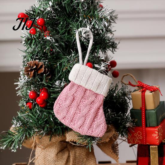 Xmas Tree Hanging Ornaments Christmas Tableware Holder, Knitted Stockings Spoon Knife Fork Mini Bag for Fireplace, Tree, Holiday Party Dinner