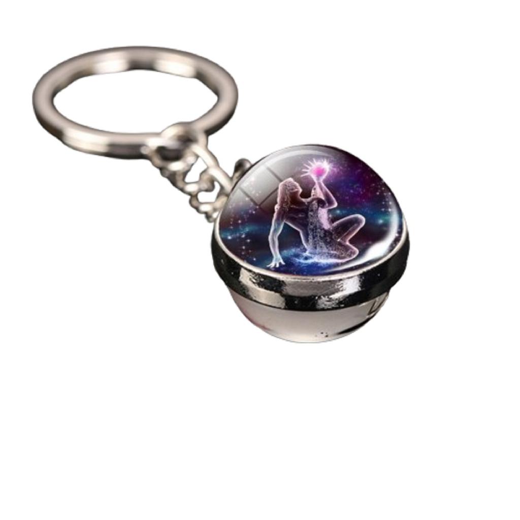 Брелок для ключей с подвеской в виде сумки с 12 знаками зодиака, светящийся в темноте, с драгоценными камнями, двухсторонний стеклянный шар