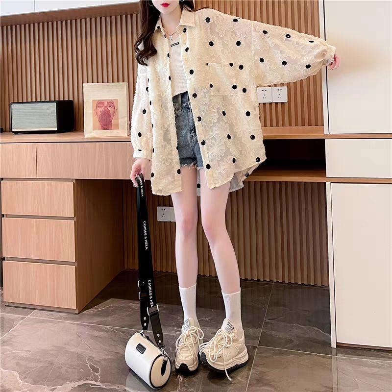 Plus Size Women Summer Long Sleeve Shirt Loose Thin Lace Sun Protection Jacket Korean Clothing Casual Oversized Cardigan Tops