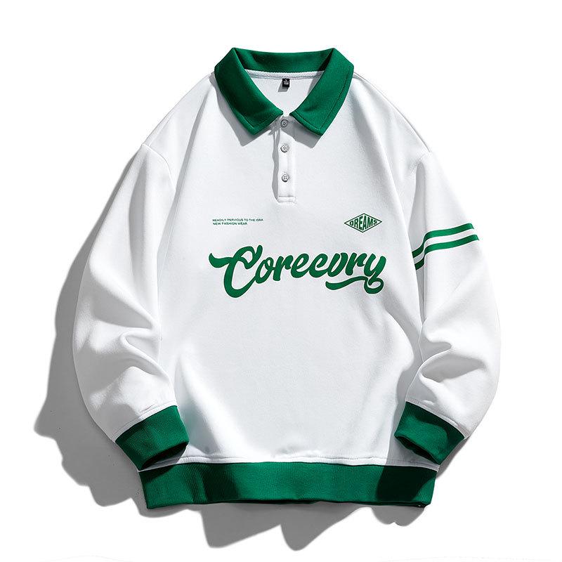 Мужская ретро-худи с воротником-поло - Модная японская рабочая одежда для подростков, весна/осень 2024