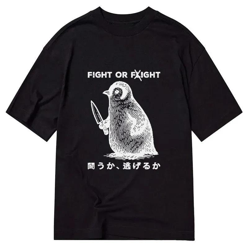 FIGHT OR FLIGHT Печатная хлопковая футболка с мемом для мужчин и женщин Модная удобная рубашка с коротким рукавом ВеснаЛето Новая коллекция