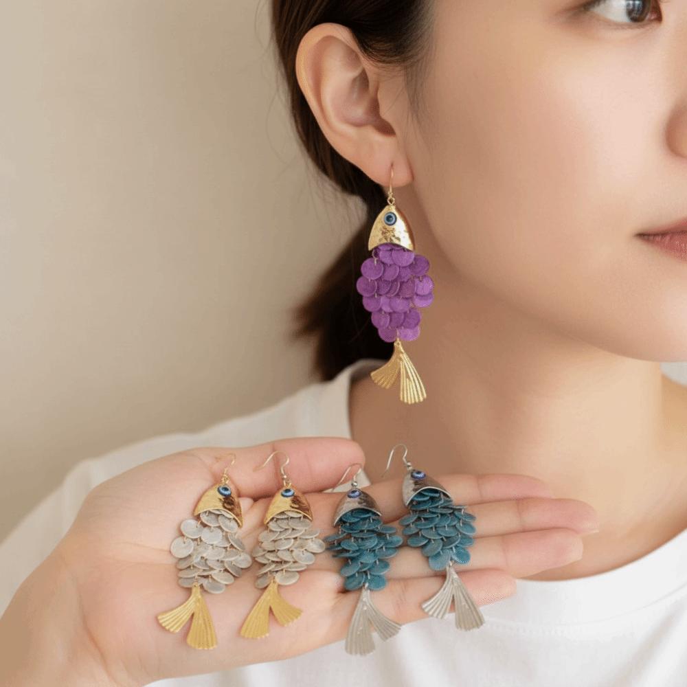 Scaly Fish-shaped Earrings Elegant Dangle Earrings Imitation Shell Tassel Earrings Women