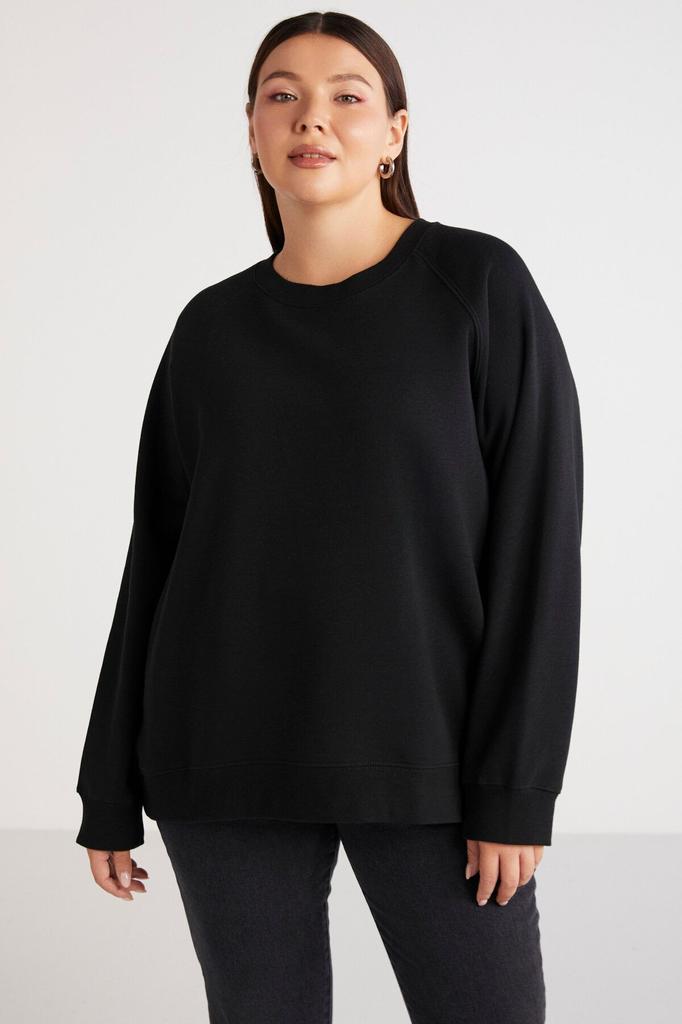 Women's Style Big Size Sweatshirt Barborabb Soft Comfort Fit Round Collar Green Plus Size Sweatshirt With Fleece Inside