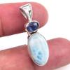 Natural Republic Larimar,Kyanite 925 Solid Sterling Silver Pendant 1.25'' D5e08