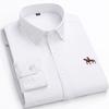 Men's Pure Cotton Embroidered Oxford Shirt - Long Sleeve, Solid Color, Spring/Autumn Business Casual
