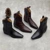 Ретро ботильоны из натуральной кожи с острым носком для похудения и женские ботинки и обувь на толстом каблуке
