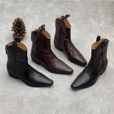 Ретро ботильоны из натуральной кожи с острым носком для похудения и женские ботинки и обувь на толстом каблуке