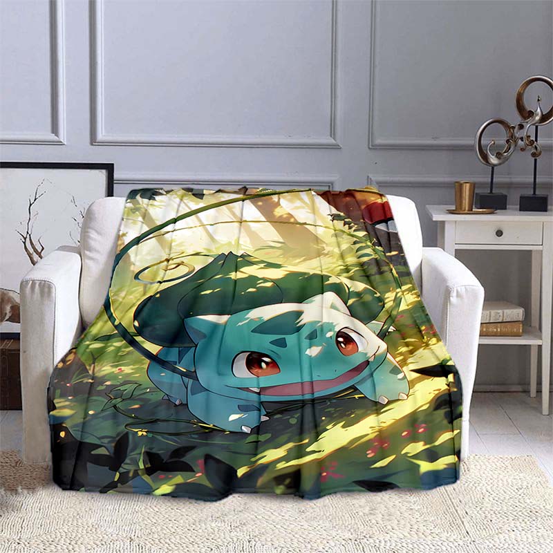 Pokémon Bulbasaur Pattern Blanket Warm Soft Fluffy Kids and Adult Sofa Bed Throw Blanket Outdoor Travel Camping Cartoon Blanket