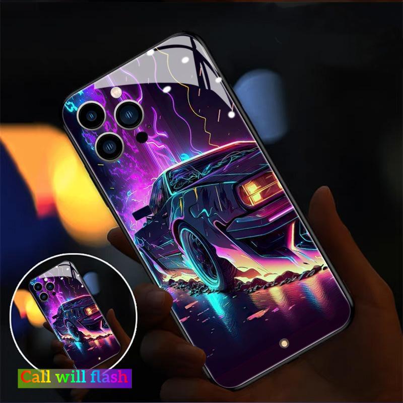 Треугольный Геометрический Светящийся Чехол Для Телефона Samsung S24 S23 S22 Ultra S21 S20 FE A72 A53 A50 Светодиодный Стеклянный Чехол с Управлением Звуком