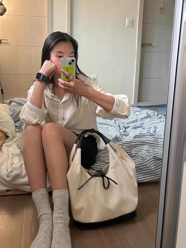 Корейский шик холщовая сумка-тоут: 2025 Новая модная универсальная женская сумка через плечо