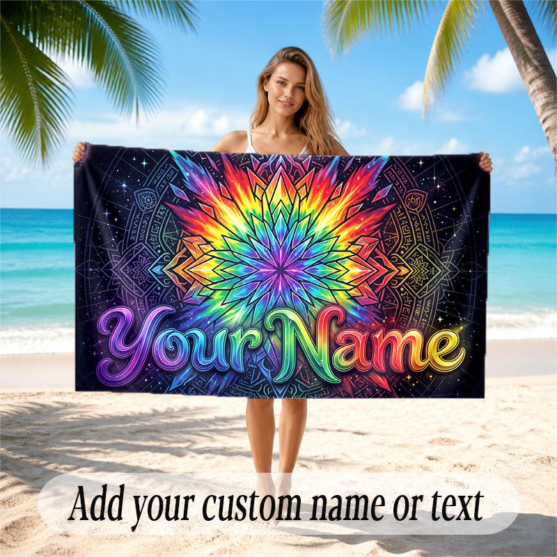 Neon Colorful Theme Soft Beach Towel Personalized Custom Name Text Towel Portable for Beach Pool Travel