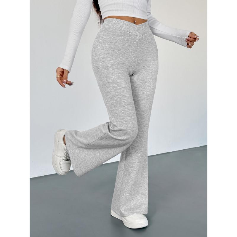 Women S Slim Fit Flared Pants Casual Street Style Grey