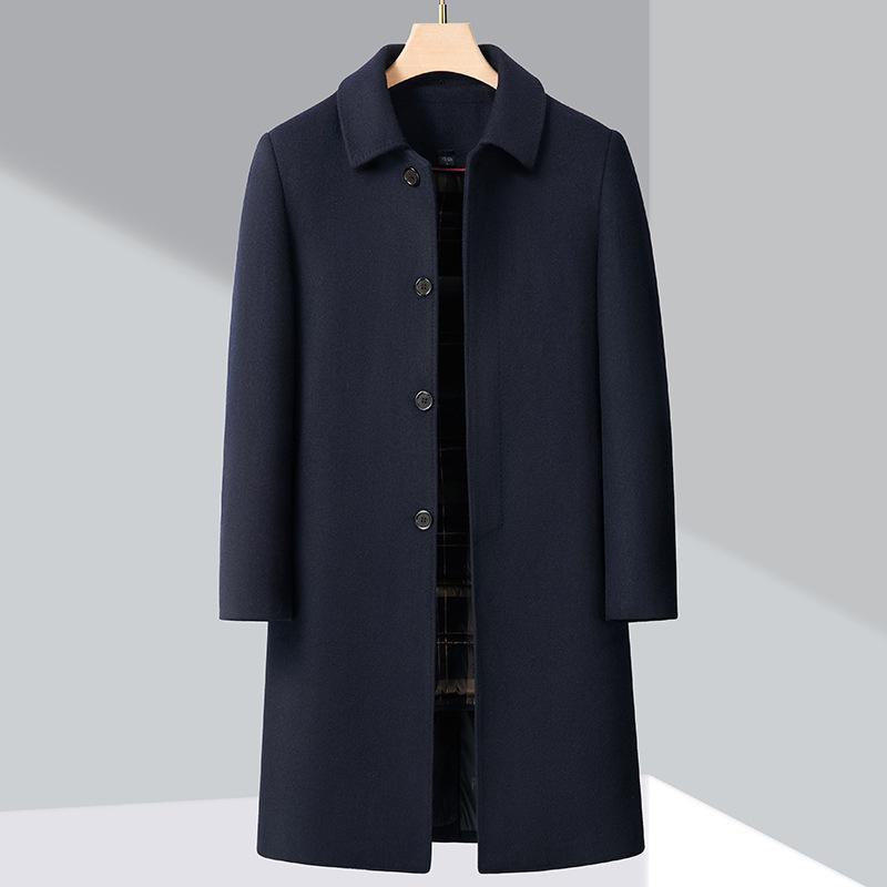 New High-end Wool Coat Men's Long Winter New Lapel Down Liner Middle-aged and Elderly Wool Wool Coat