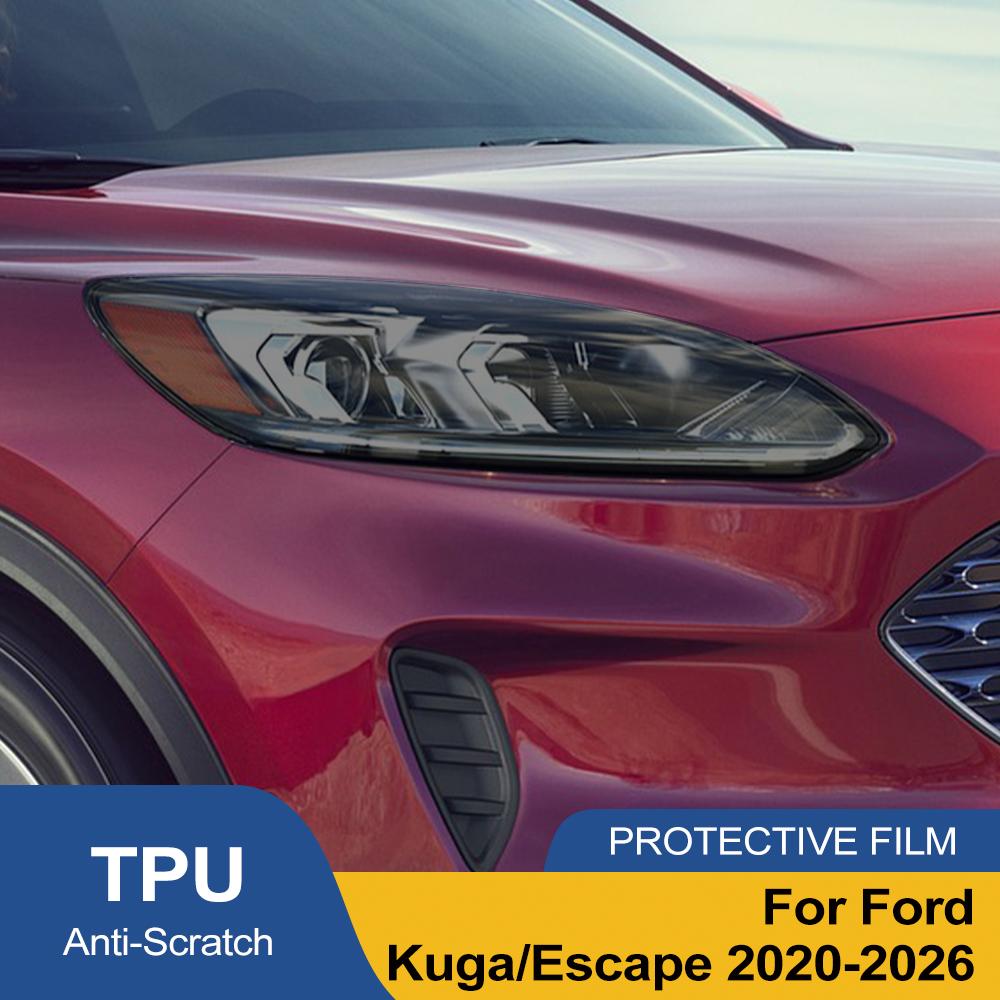 Виниловая пленка с высоким глянцем для Ford Kuga/Escape 2020-2026, защитная пленка для фар автомобиля, дымчато-черная, с защитой от царапин, предварительно вырезанная