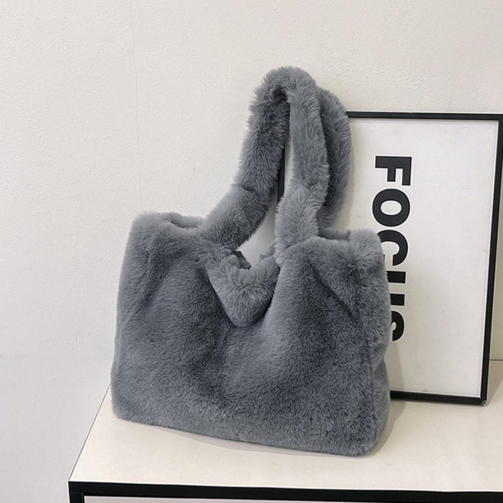Plush Shoulder Bag Cute Hand Bag Versatile Tote Bag  Female