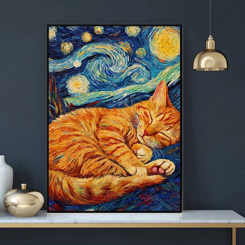 Постер «Звездная ночь», милые животные, кошка, собака, аксолотль, утконос, холст, абстрактное настенное искусство, выставка, гостиная, домашний декор