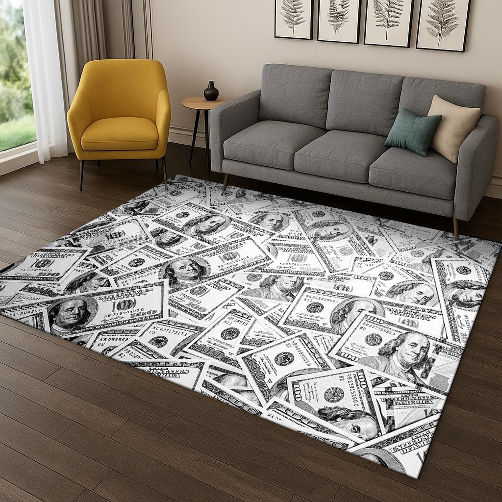 3D Us Dollar Euro Pound Money Illusion Carpet Rug for Living Room Sofa Home Bedroom Kitchen Doormat Decor,Playroom Non-slip Mat