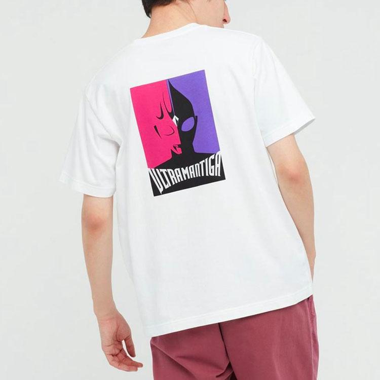 Uniqlo Футболка с круглым вырезом и принтом, короткий рукав, мужская, серия Ультрамен, коллаборация, белая, 438038-00