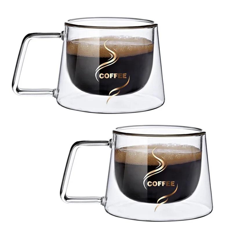2pcs 200ml Double Wall Glass Coffee Mug Heat-resistant Espresso Cup Thermo Insulated Cup Tea Water Drinkware Oats Container