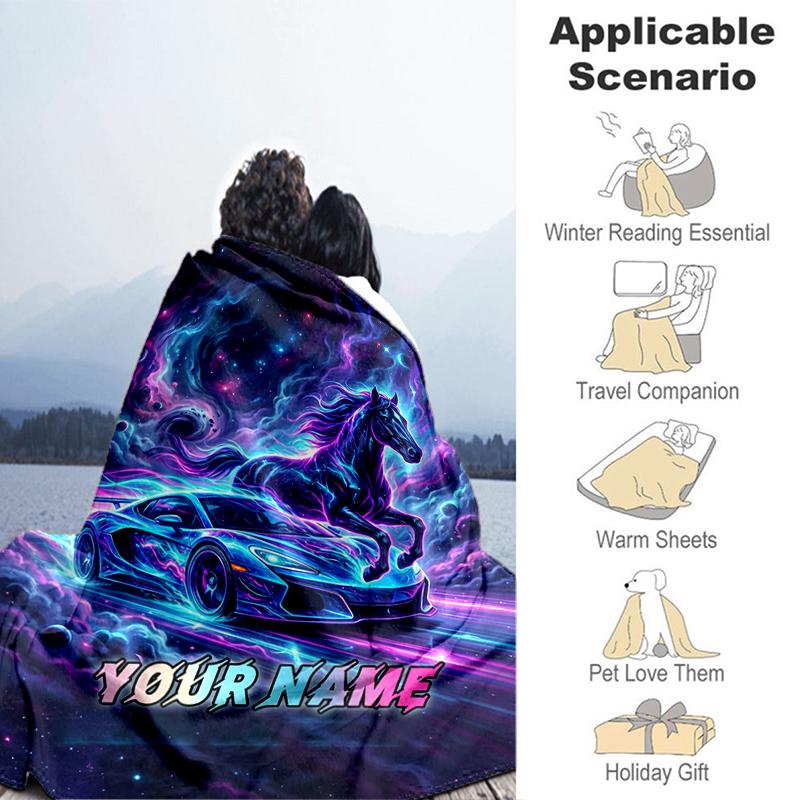 1PC Custom Name Galactic Horse flannel blanket versatile,all-season throw suitable for the living room,bedroom,camping,travel,and gift