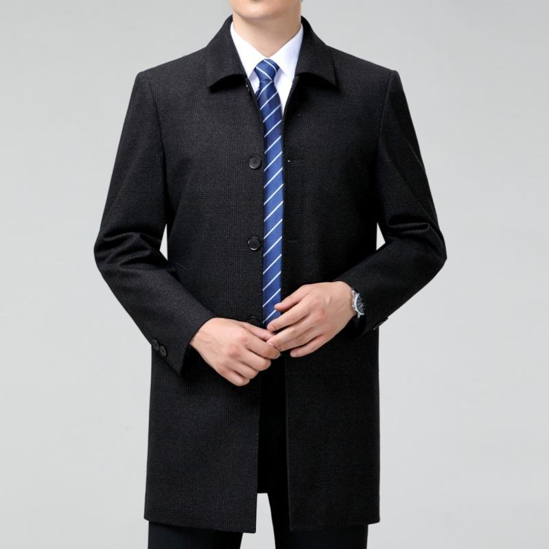 Деловой мужской пиджак для папы на осень и зиму, кашемировая ветровка для людей среднего возраста, мужское шерстяное пальто высокого качества, пальто средней длины, больших размеров