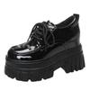 Women Patent Leather Platform Sneakers 10CM Wedge Heels Ladies Spring Student Shoes Pumps Woman Lace-Up Thick Sole Casual Shoes