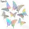 Decoration Hollow Butterflies Decals 3D Butterfly Wall Stickers Metal Texture Colorful Mirror Paper