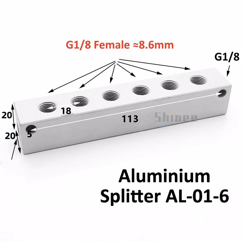 Aluminium Splitter 1/8" 1/2" BSP Internal Thread Port 2 3 4 5 6 7 8 9 10 Way 1/4 Pneumatic Air Manifold Distributor Connector