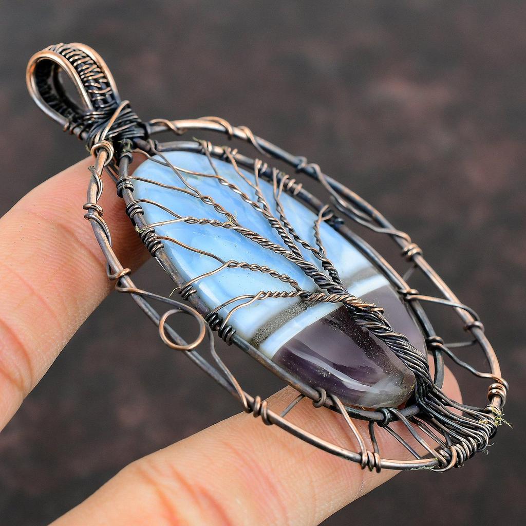 Древо Жизни Owyhee Синий Опал Медный Кулон Проволочный Кулон Кулон Ручной Работы Драгоценный Камень Дизайнерские Ювелирные Изделия Древо Жизни Ювелирные Изделия Для Подарка