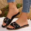 Women's Shoes, New Fashion Slippers, Classic Temperament Match, Solid Color Metal Decoration Square Head Flat Sandals