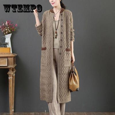 Новый повседневный свободный кардиган для офиса, кардиган для женщин, однотонный, с двойным карманом, осень-зима, женское трикотажное пальто с длинным рукавом, уличная одежда