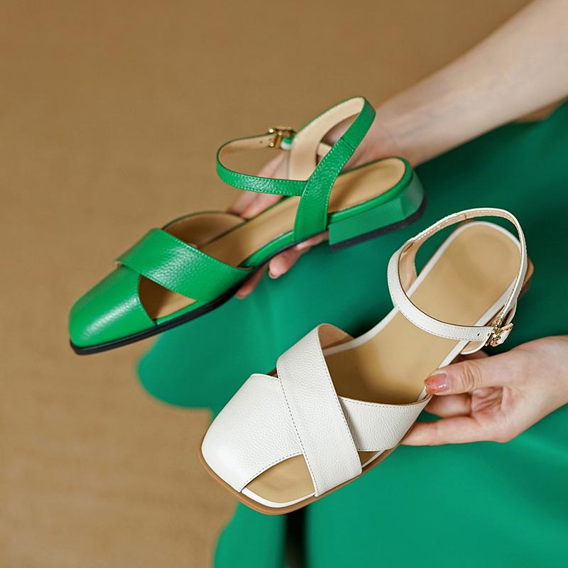 Женские сандалии, офисные женские повседневные туфли-лодочки, лаконичная мода, натуральная кожа, на низком каблуке, базовая женская обувь, лето 2024, новое поступление