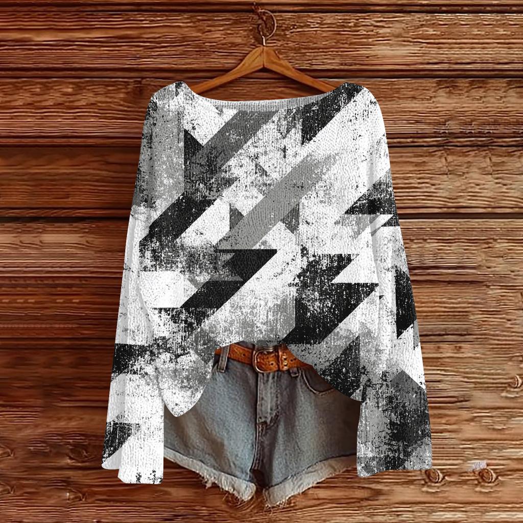 Женский легкий свитер повседневный с длинным рукавом вязаный винтажный с цветочным принтом пуловер