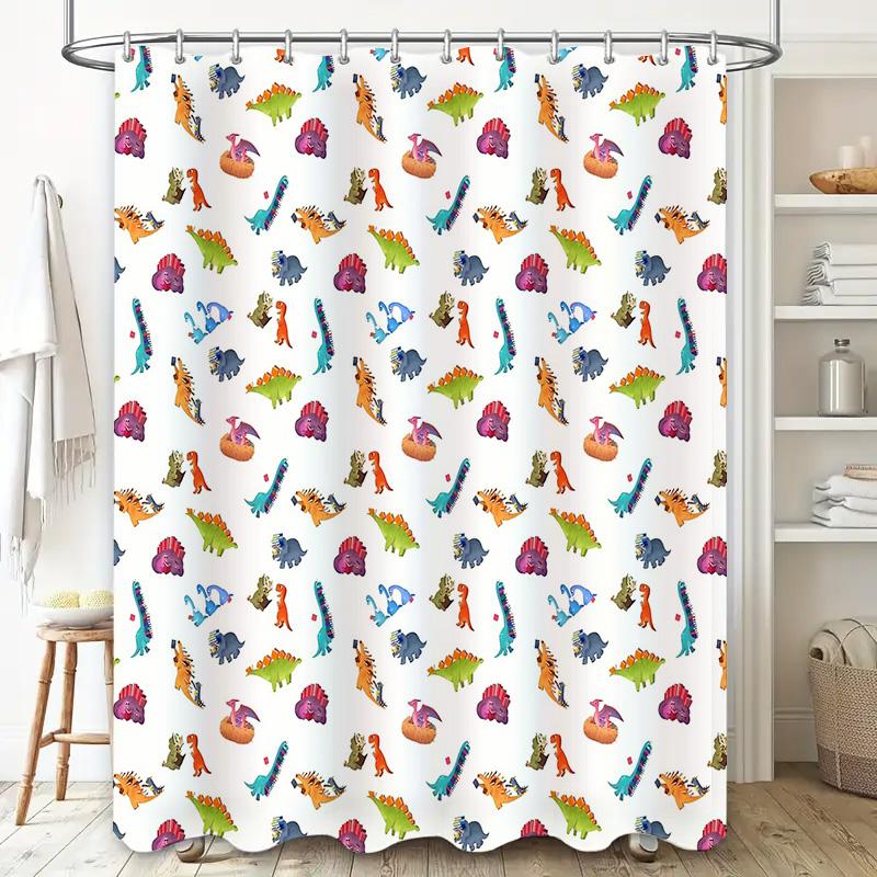 Dinosaur Shower Curtain Waterproof Cute T Rex Jungle Animals Bathroom Decor Set Vintage Farmhouse Coastal Pattern Fabric Backdro