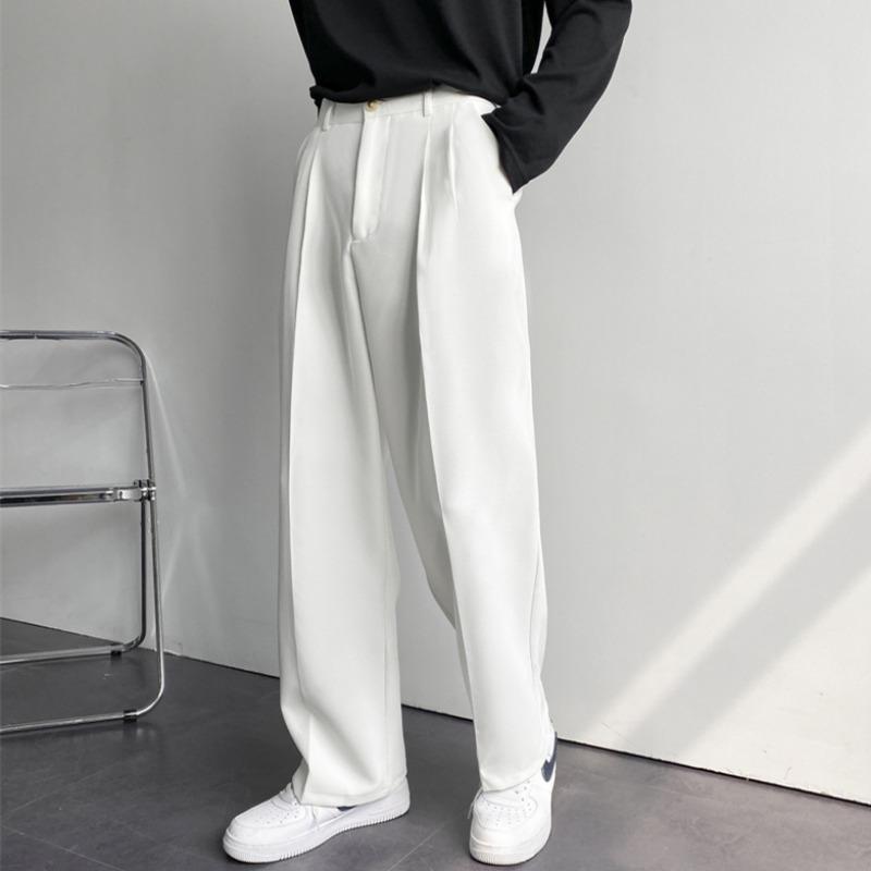 2024 New Men White Straight Pants Fashion Korean Loose Suit Trousers Casual Draped Baggy White Wide Pant Male Streetwear