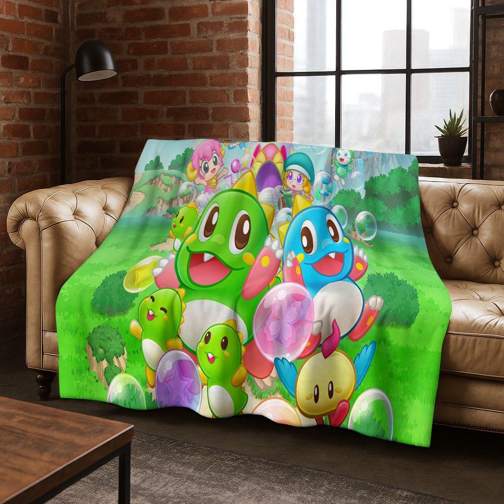 3D Retro Game Bubble Bobble Cartoon Flannel Blanket,Cozy Soft Throw Blanket for Home Bedroom Bed Sofa Picnic Cover Gift Kids