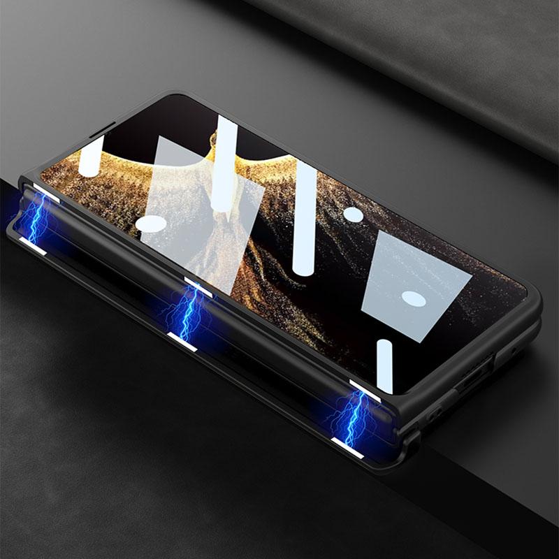 Роскошный кожаный чехол для Honor Magic V2, чехол с магнитным шарниром, матовая кожа с держателем для стеклянной пленки, твердый чехол для Honor Magic VS
