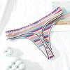 3Pcs/set Plus Size Knit Rainbow Thongs Cotton Stripe Print Anti-shrink Lady Underwear Low Rise T-Back Underwear for Home Women Briefs