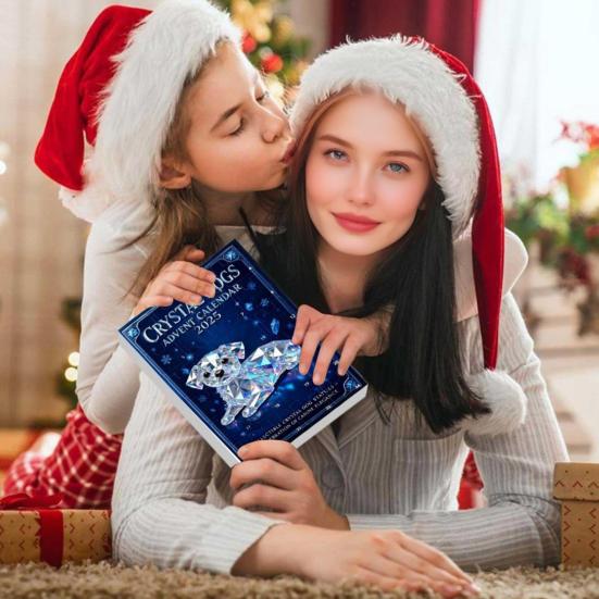 Адвент-календарь «Собаки из искусственного хрусталя» 2025, 24-дневная коробка для отсчета времени с милыми акриловыми фигурками щенков, декор для рождественской елки для любителей собак